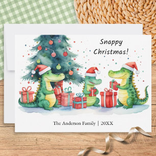 Funny Whimsical Alligator Family Snappy Christmas Holiday Card
