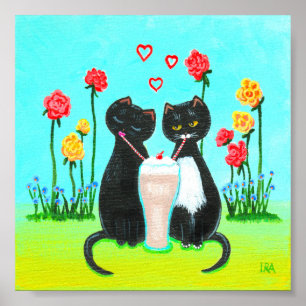 Funny Whimsical Black Cat Valentine Creationarts Poster