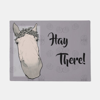 Funny Whimsical Curious Horse Lover Gift Hay There Doormat