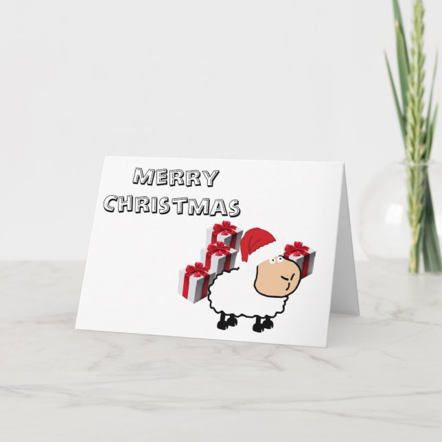 Funny whimsical cute Christmas sheep Holiday Card (Front)