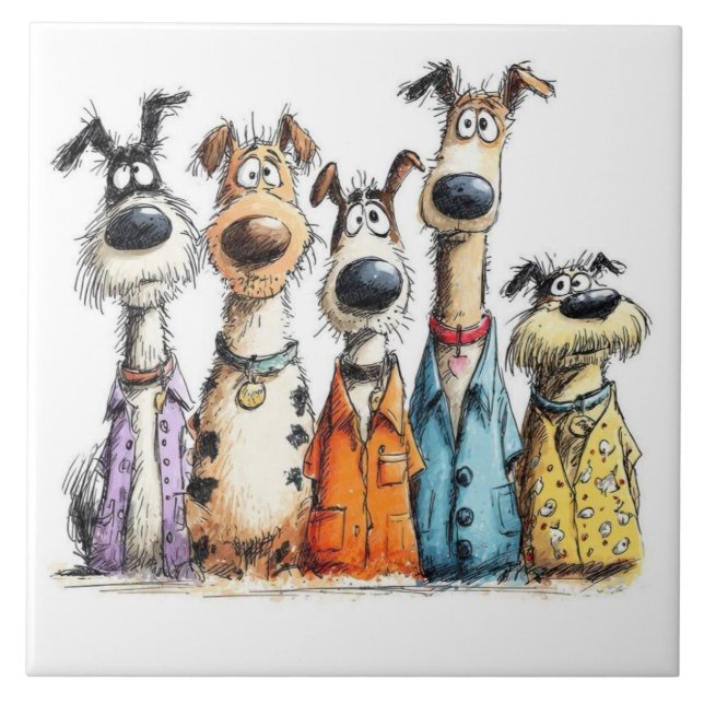 Funny whimsical dogs ceramic tile (Front)