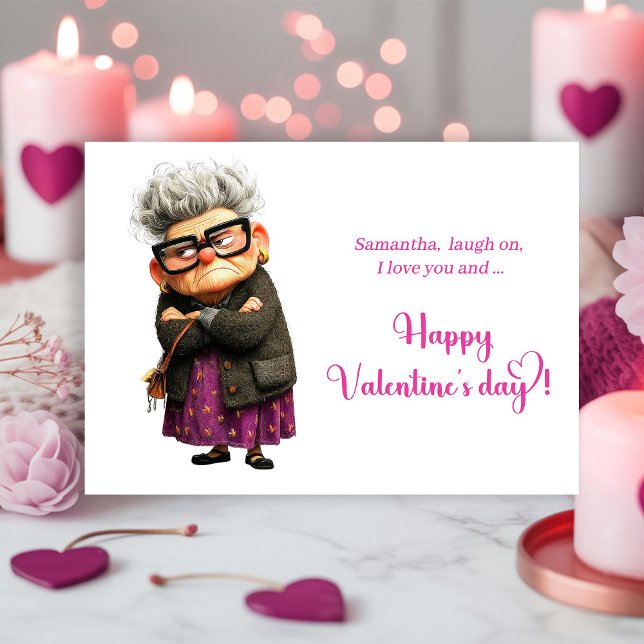 Funny Whimsical Grumpy Lady Valentine’s Day Card (Funny Whimsical Grumpy Lady Valentine’s Day Card)