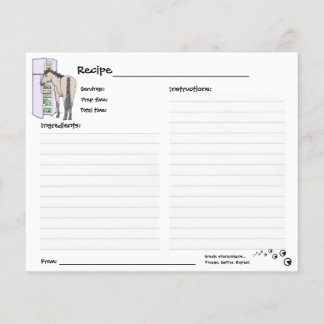 Funny Whimsical Horse Recipe Card