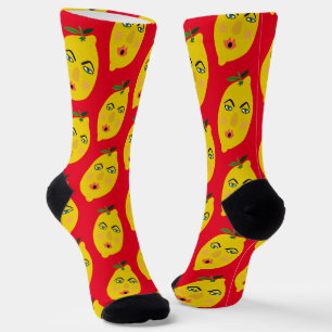 Funny Whimsical Lemon Pattern Red Socks