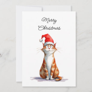 Funny Whimsical Orange Merry Christmas Cat Holiday Card