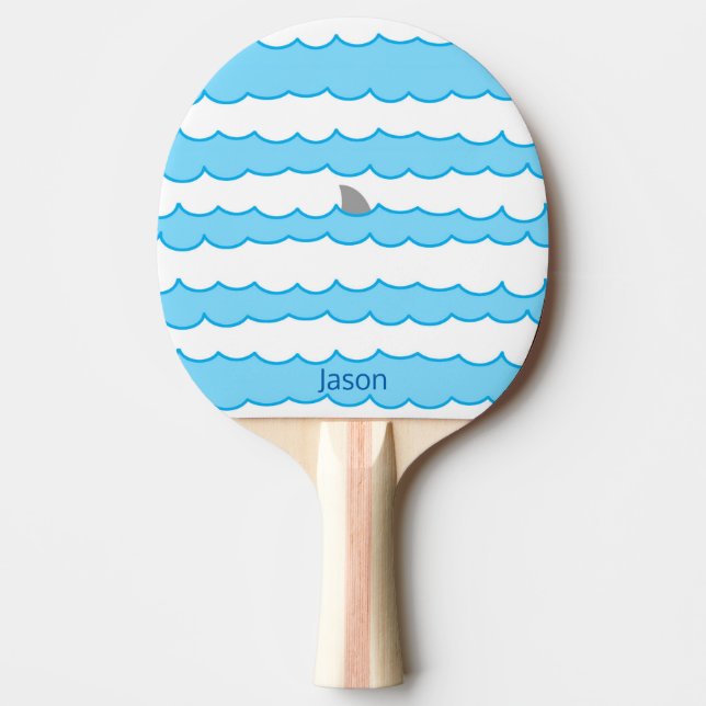 Funny Whimsical Personalised Shark Fin on Water Ping Pong Paddle (Front)