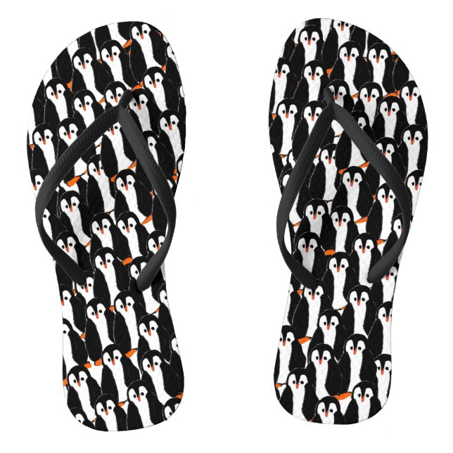 Funny Whimsical Piles of Penguins Thongs (Footbed)