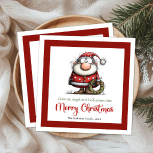 Funny Whimsical Santa Claus Minimal Christmas Napkin