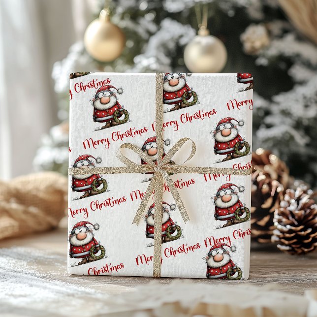 Funny Whimsical Santa Claus Minimalist Wrapping  Paper (Funny Whimsical Santa Claus Minimalist Wrapping Paper)
