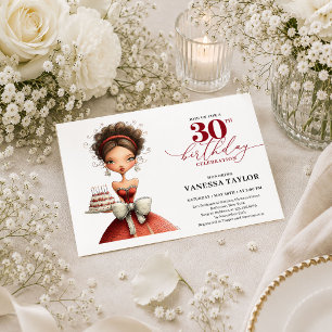 Funny Whimsical Woman 30th Birthday Marsala Script Invitation