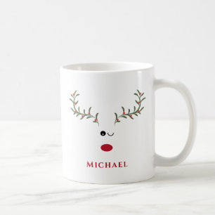 Funny whimsy holly reindeer joy Holiday  Coffee Mug