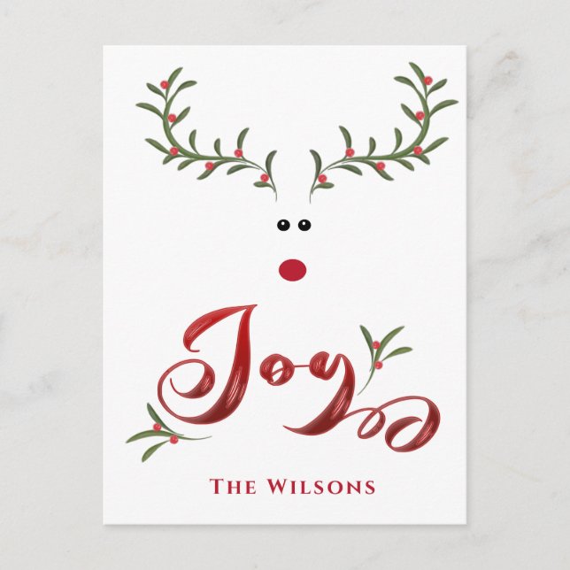 Funny whimsy holly reindeer joy non photo Holiday  Postcard (Front)