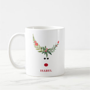 Funny whimsy holly reindeer joy personalised coffe coffee mug