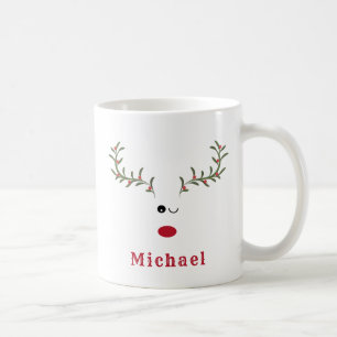 Funny whimsy holly wink reindeer joy Holiday Coffee Mug