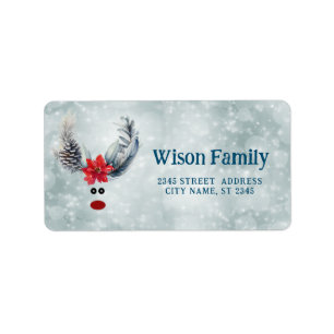 Funny whimsy poinsettia reindeer holiday label