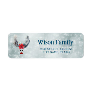 Funny whimsy poinsettia reindeer holiday return address label