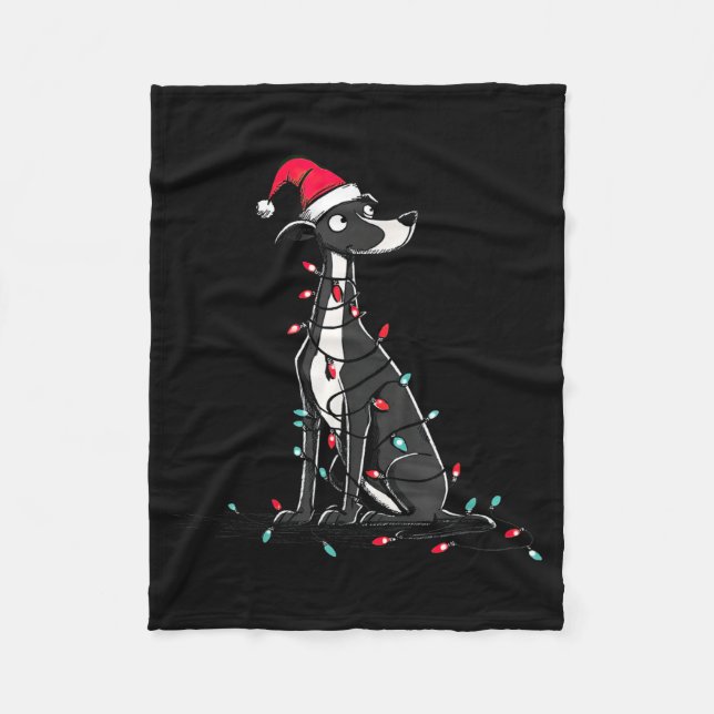 Funny Whippet Christmas Graphics Dog Lights Lover  Fleece Blanket (Front)