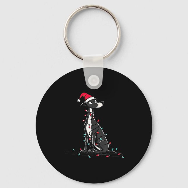 Funny Whippet Christmas Graphics Dog Lights Lover  Key Ring (Front)