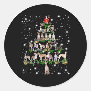 funny whippet christmas tree ornament decor gift classic round sticker