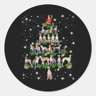 funny whippet christmas tree ornament decor gift classic round sticker