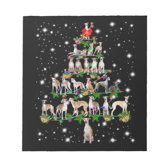 Funny Whippet Christmas Tree  Ornament Decor gift Notepad (Front)