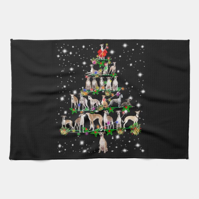 Funny Whippet Christmas Tree  Ornament Decor gift Tea Towel (Horizontal)