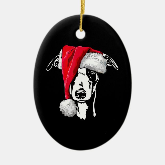 funny whippet santa christmas dog mom gift present ceramic ornament (Front)