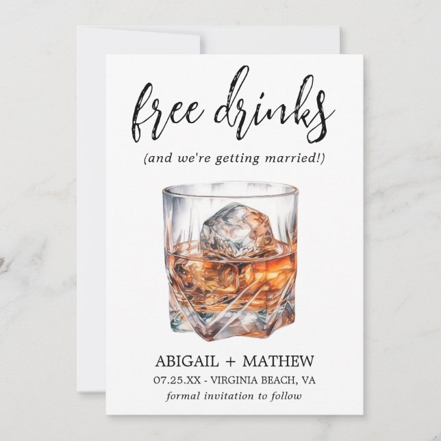 Funny Whiskey Cocktails Drink Photo Trendy Wedding Save The Date (Front)