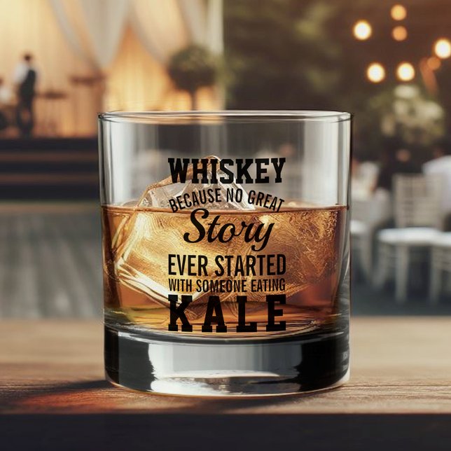 Funny Whiskey Versus Kale Quote Black Text Whiskey Glass (Creator Uploaded)
