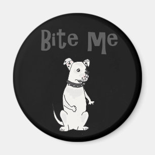 Funny White American Bulldog Bite me Cartoon Magnet