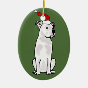 Funny White American Bulldog Christmas Design Ceramic Ornament