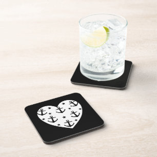 Funny White Anchors Heart Coaster
