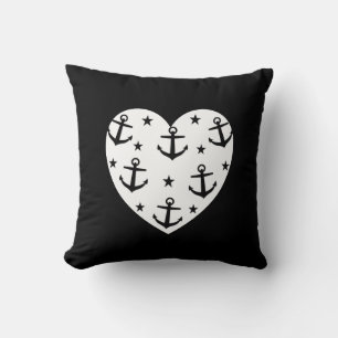 Funny White Anchors Heart Cushion