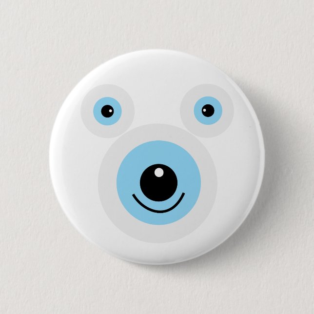 Funny white bear face 6 cm round badge (Front)