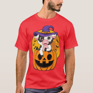 Funny White Black Cow Halloween Costume Witch Hat T-Shirt