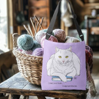 Funny White Cat Book Reading Humour Purple
