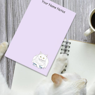 Funny White Cat Book Reading Humour Purple Post-it Notes