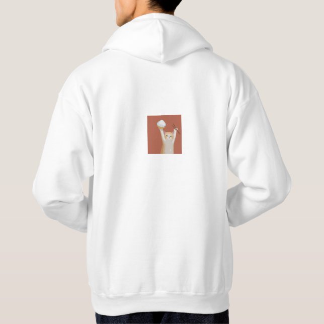 Funny White Cat "Cheers" Back Print Hoodie – Cute  (Back)