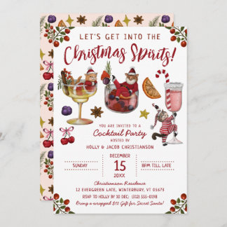 Funny White Cat Christmas Spirit Cocktail Party Invitation
