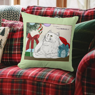 Funny White Cat Christmas Tree Ornaments Green Cushion