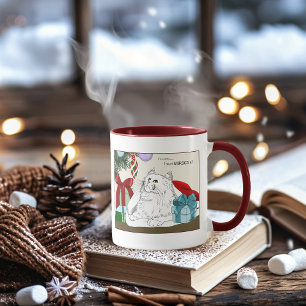 Funny White Cat Christmas Tree Ornaments Green Mug