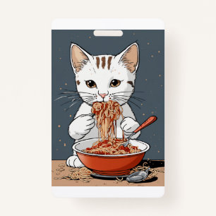 Funny white cat ID badge