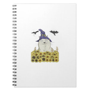 Funny White Cat in Witch Hat Vintage Halloween Sun Notebook