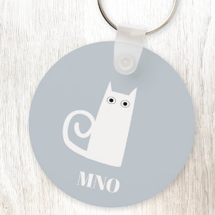 Funny White Cat Monogram Key Ring