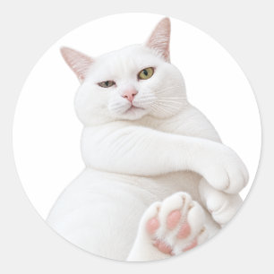 Funny White Cat Sticker – Cute Grumpy Cat