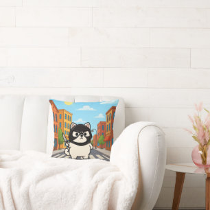 Funny White Cat Sticker with Mask and Knife Cushion