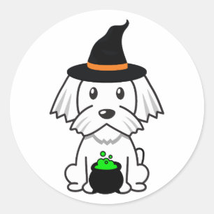 Funny white dog is a witch classic round sticker