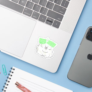Funny White Dog with Green Leaf Hat Illustration