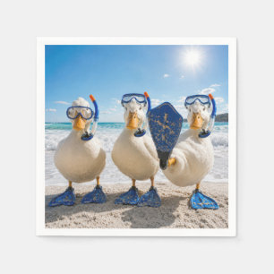 Funny White Ducks with Snorkelling Gear Napkin