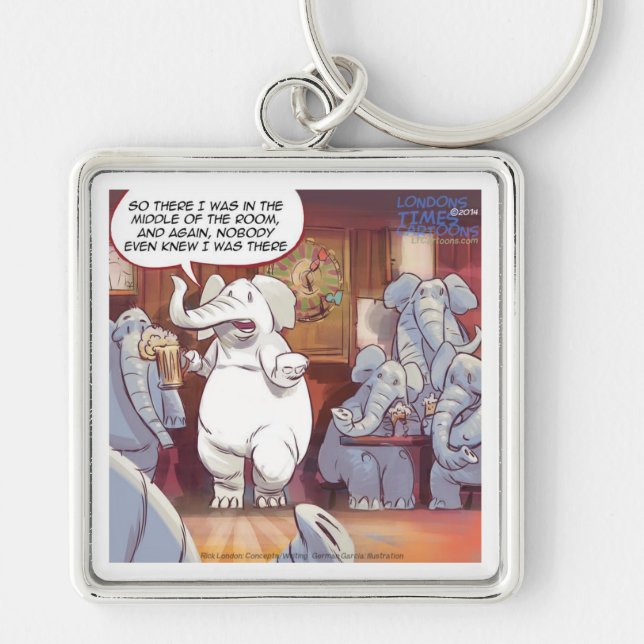 Funny White Elephant In The Room Key Ring (Front)